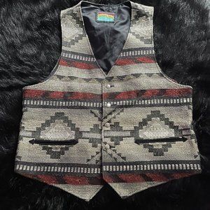 Vtg Pioneer Wear Western - Southwest Aztec Vest - Wool - Mens Small